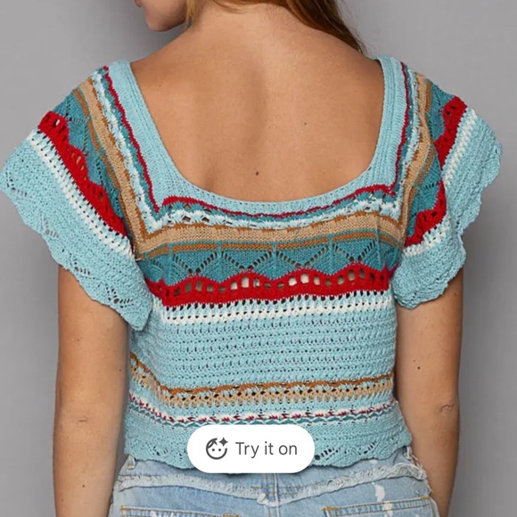 POL Women's Colorful Crochet Crop Top - Picture 2 of 5